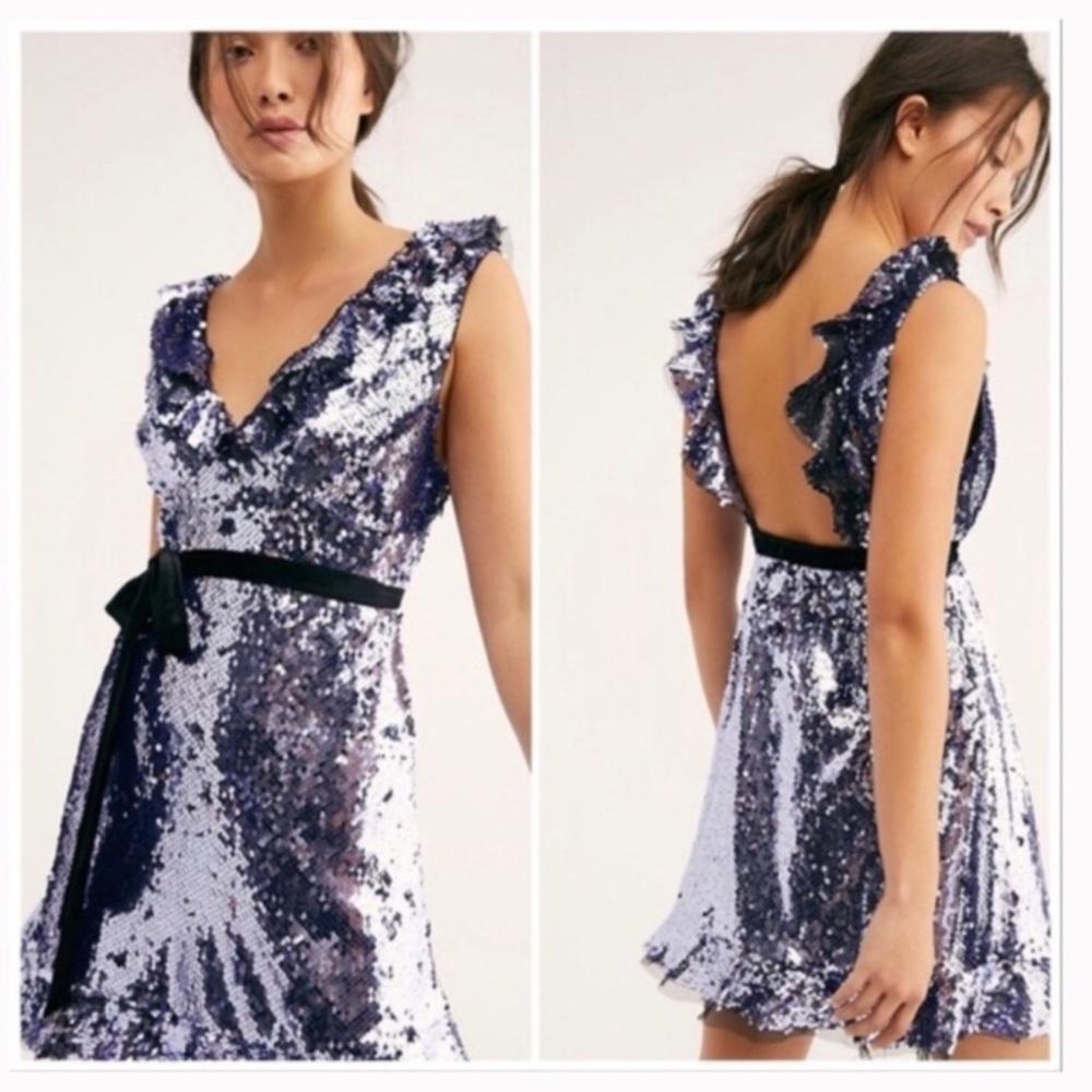 Free People Lavender & Black Siren Sequin Dress 10